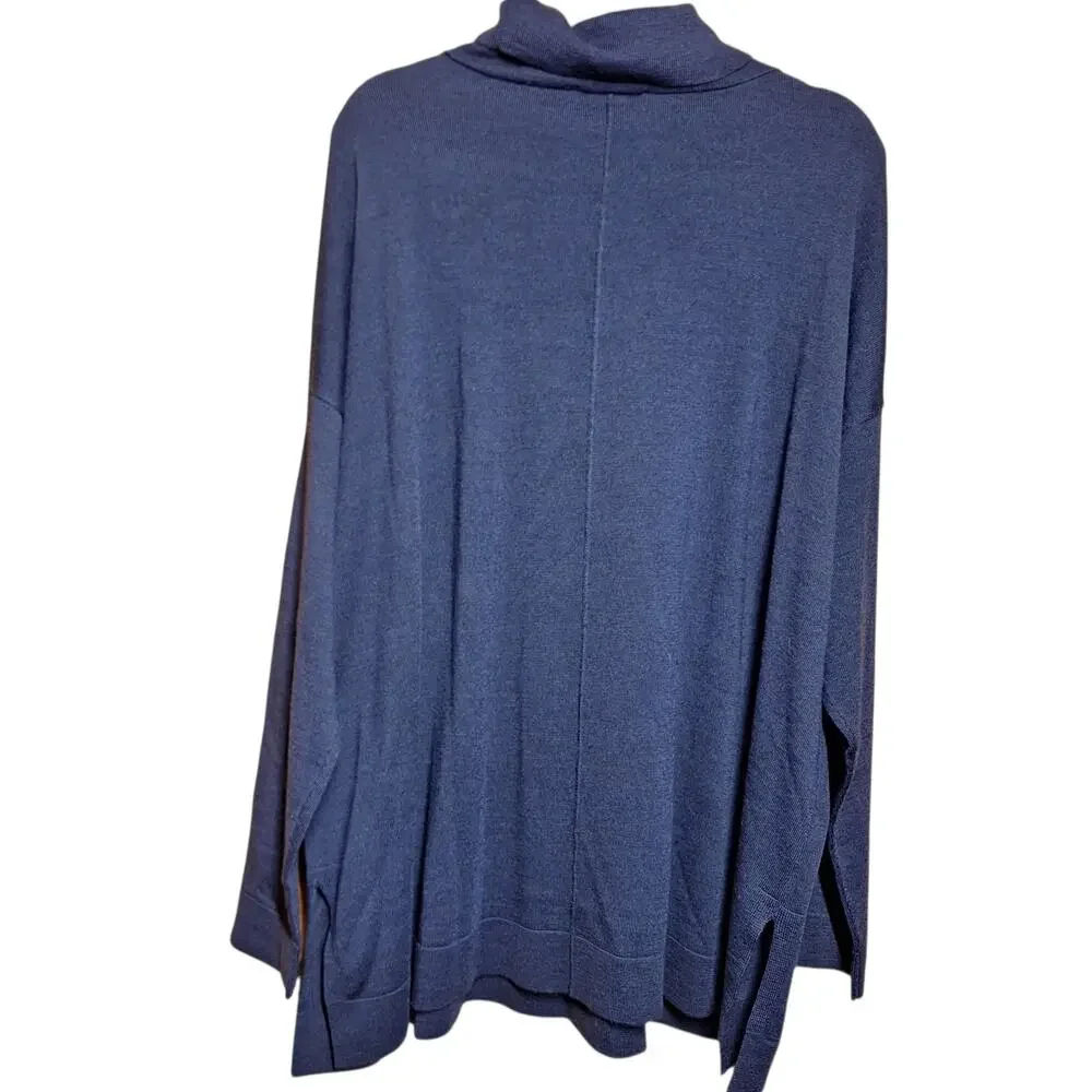 Eileen Fisher NEW 2X Merino jersey cowl neck sweater dark navy blue 100% wool - Picture 3 of 5